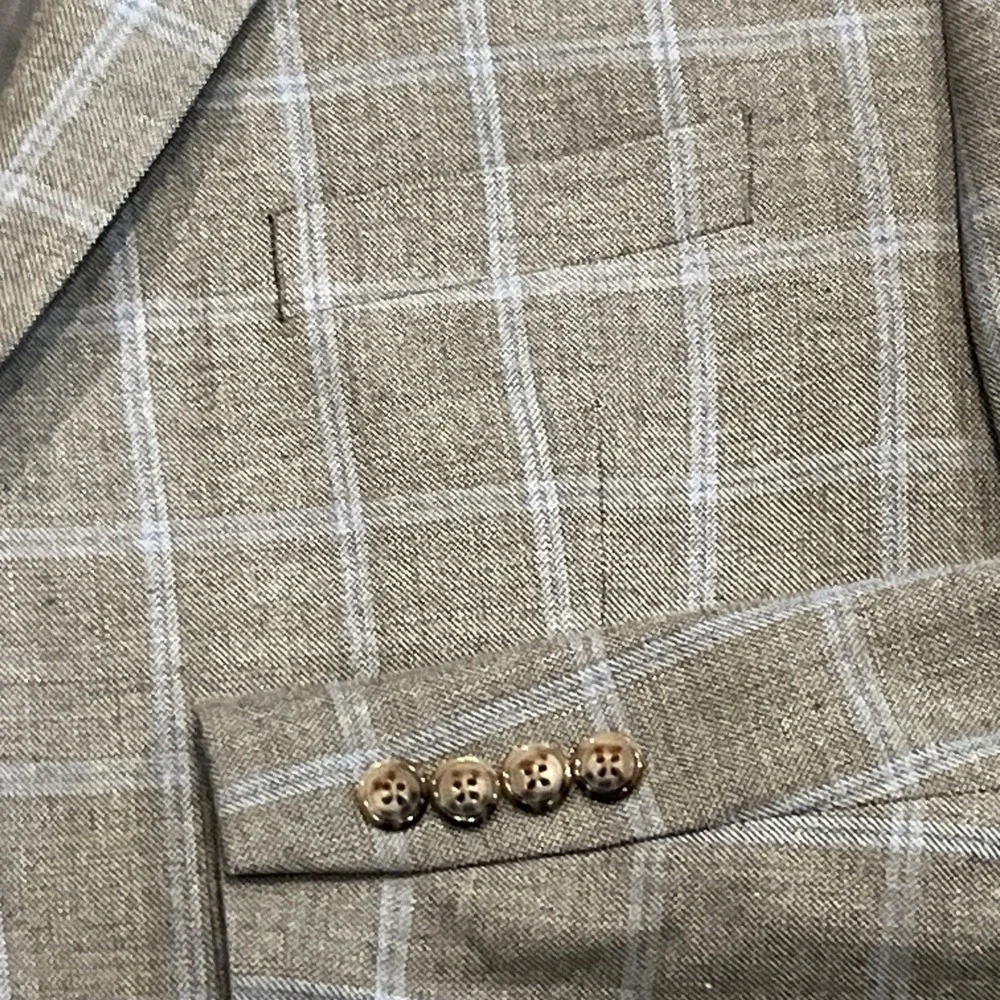 Ralph Lauren Men's Gray Blue Check Blazer 2 Button Silk Wool Blend Size 50R - Picture 3 of 11